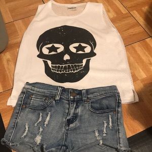 Pinc Denim Shorts (10)/Mesh Fiehouse Skull Tank(L)